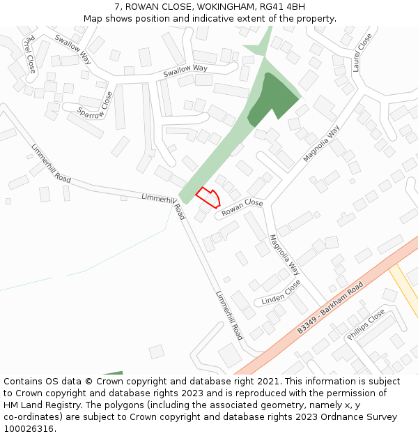 7, ROWAN CLOSE, WOKINGHAM, RG41 4BH: Location map and indicative extent of plot