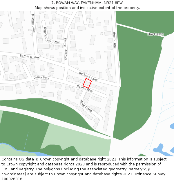 7, ROWAN WAY, FAKENHAM, NR21 8PW: Location map and indicative extent of plot