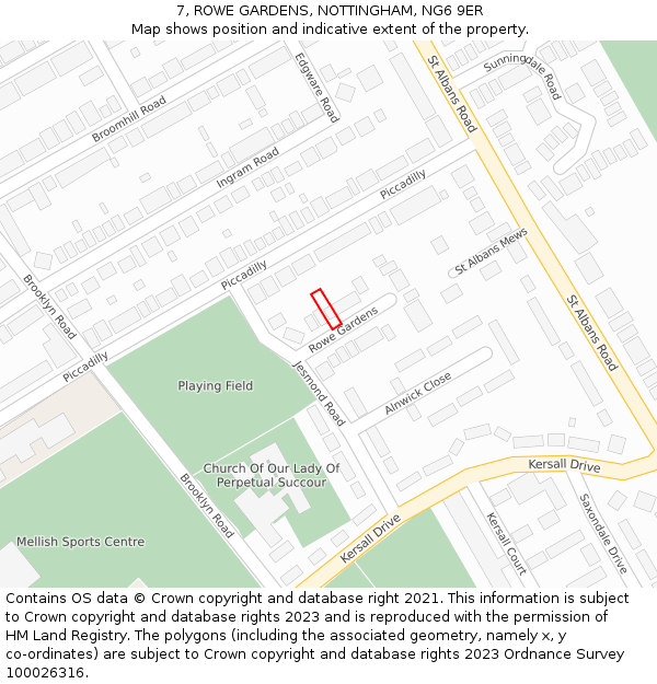 7, ROWE GARDENS, NOTTINGHAM, NG6 9ER: Location map and indicative extent of plot