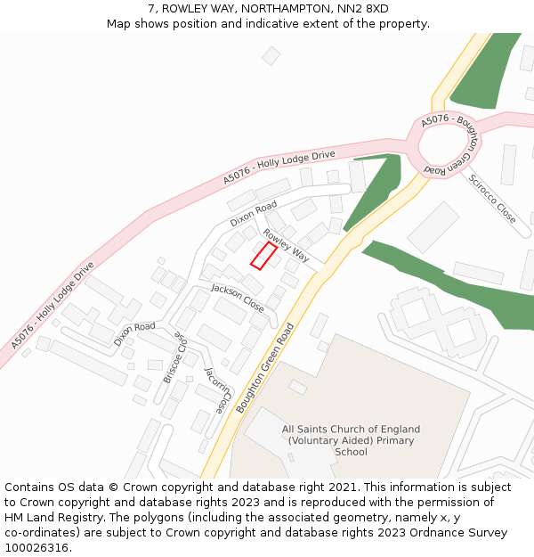 7, ROWLEY WAY, NORTHAMPTON, NN2 8XD: Location map and indicative extent of plot