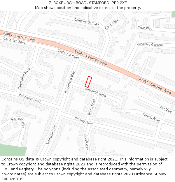 7, ROXBURGH ROAD, STAMFORD, PE9 2XE: Location map and indicative extent of plot