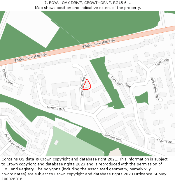 7, ROYAL OAK DRIVE, CROWTHORNE, RG45 6LU: Location map and indicative extent of plot