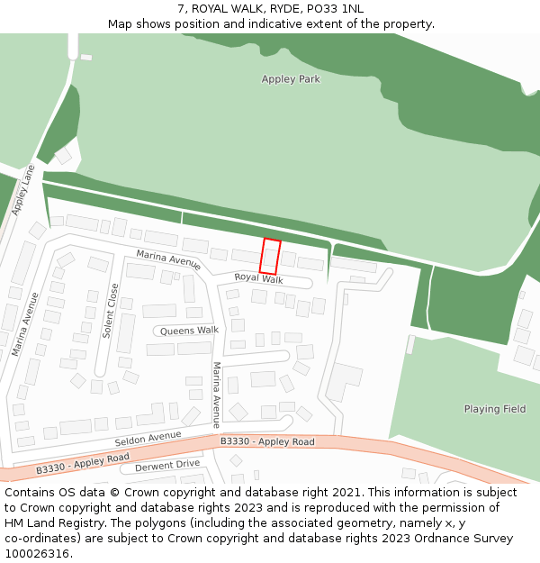 7, ROYAL WALK, RYDE, PO33 1NL: Location map and indicative extent of plot