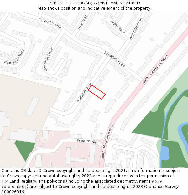 7, RUSHCLIFFE ROAD, GRANTHAM, NG31 8ED: Location map and indicative extent of plot