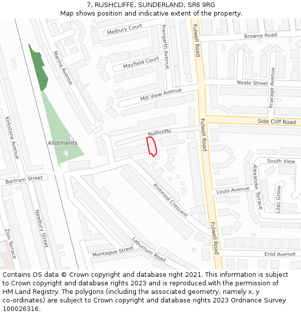 7, RUSHCLIFFE, SUNDERLAND, SR6 9RG: Location map and indicative extent of plot