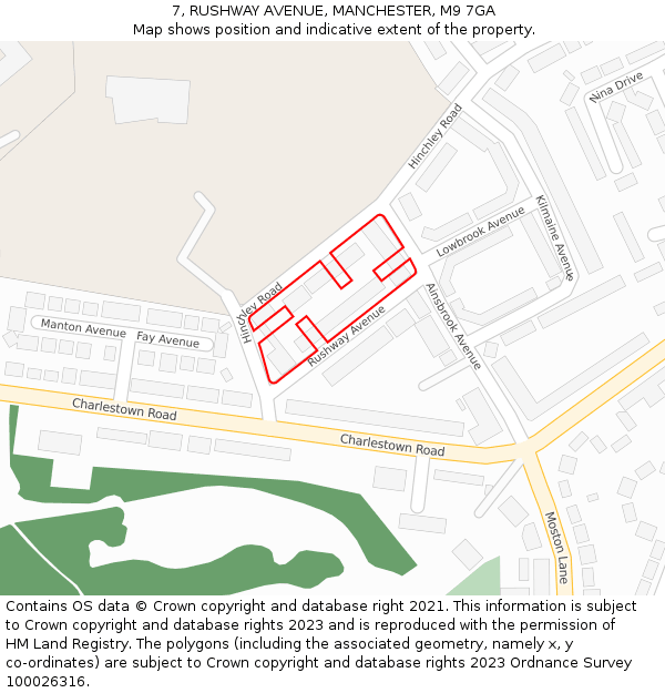 7, RUSHWAY AVENUE, MANCHESTER, M9 7GA: Location map and indicative extent of plot