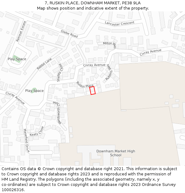 7, RUSKIN PLACE, DOWNHAM MARKET, PE38 9LA: Location map and indicative extent of plot