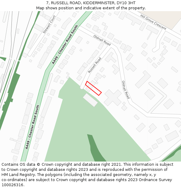 7, RUSSELL ROAD, KIDDERMINSTER, DY10 3HT: Location map and indicative extent of plot