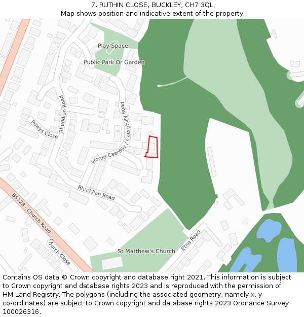 7, RUTHIN CLOSE, BUCKLEY, CH7 3QL: Location map and indicative extent of plot