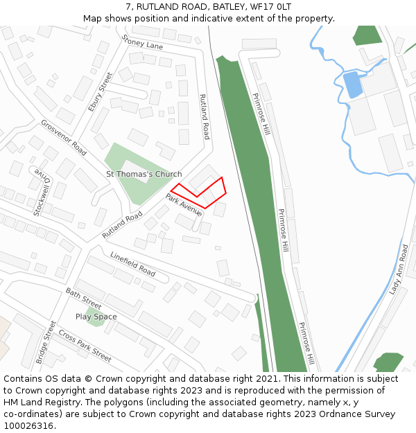 7, RUTLAND ROAD, BATLEY, WF17 0LT: Location map and indicative extent of plot