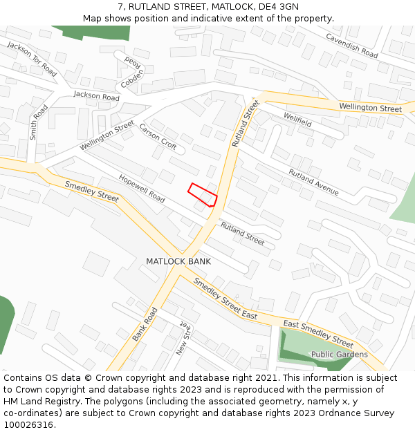 7, RUTLAND STREET, MATLOCK, DE4 3GN: Location map and indicative extent of plot