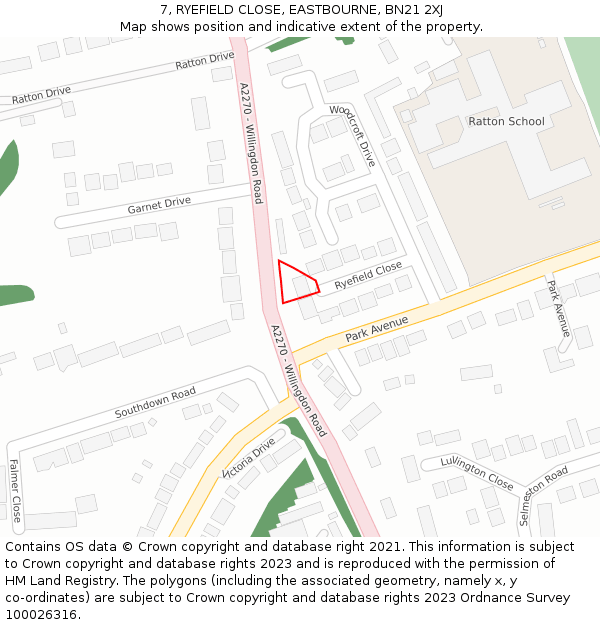 7, RYEFIELD CLOSE, EASTBOURNE, BN21 2XJ: Location map and indicative extent of plot