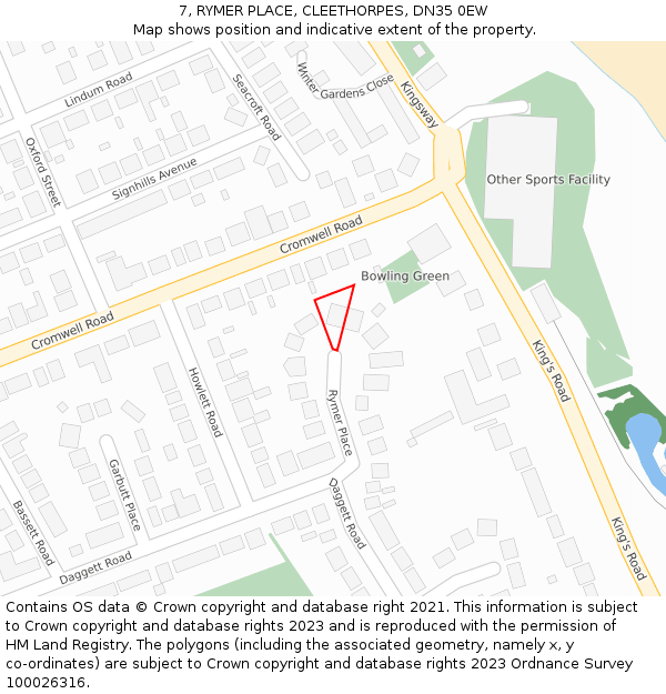 7, RYMER PLACE, CLEETHORPES, DN35 0EW: Location map and indicative extent of plot