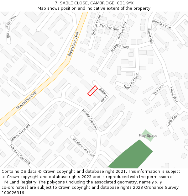 7, SABLE CLOSE, CAMBRIDGE, CB1 9YX: Location map and indicative extent of plot