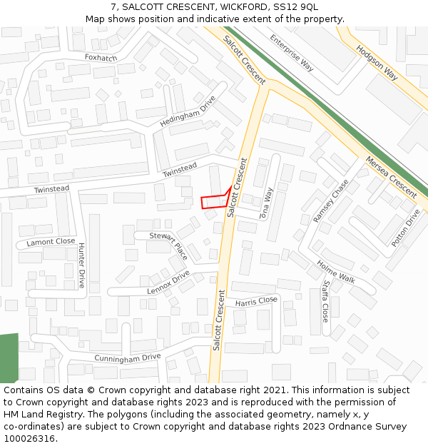 7, SALCOTT CRESCENT, WICKFORD, SS12 9QL: Location map and indicative extent of plot