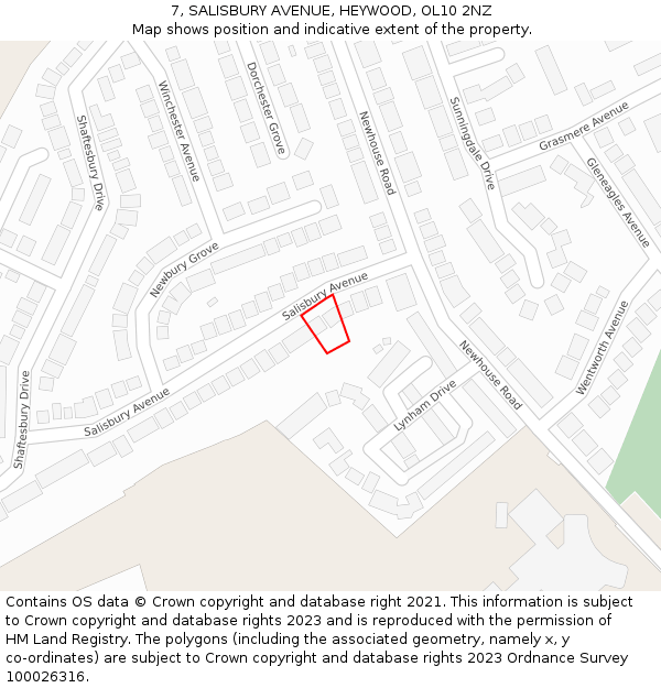 7, SALISBURY AVENUE, HEYWOOD, OL10 2NZ: Location map and indicative extent of plot