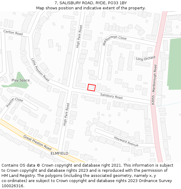 7, SALISBURY ROAD, RYDE, PO33 1BY: Location map and indicative extent of plot