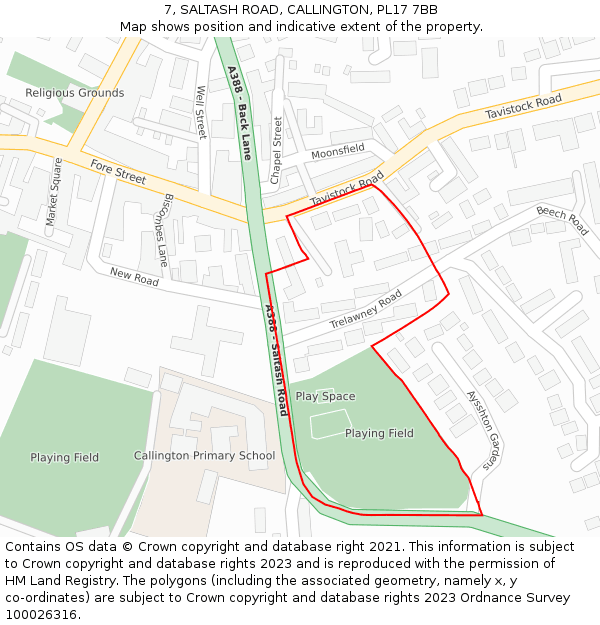 7, SALTASH ROAD, CALLINGTON, PL17 7BB: Location map and indicative extent of plot
