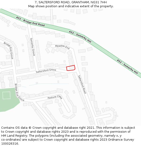 7, SALTERSFORD ROAD, GRANTHAM, NG31 7HH: Location map and indicative extent of plot