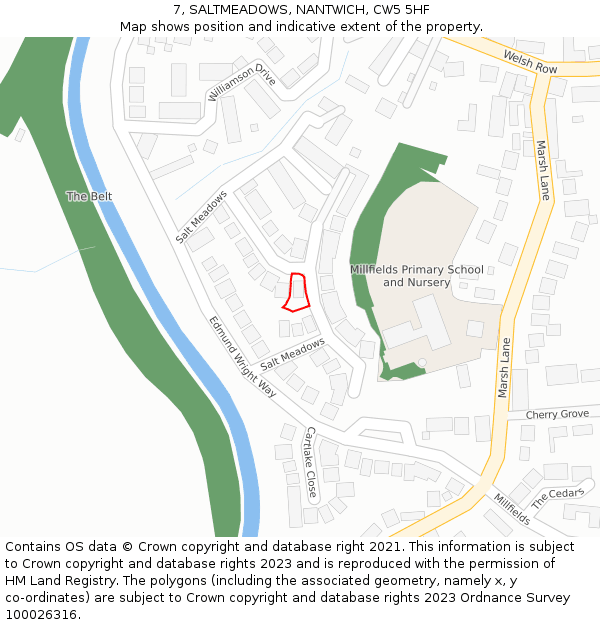 7, SALTMEADOWS, NANTWICH, CW5 5HF: Location map and indicative extent of plot