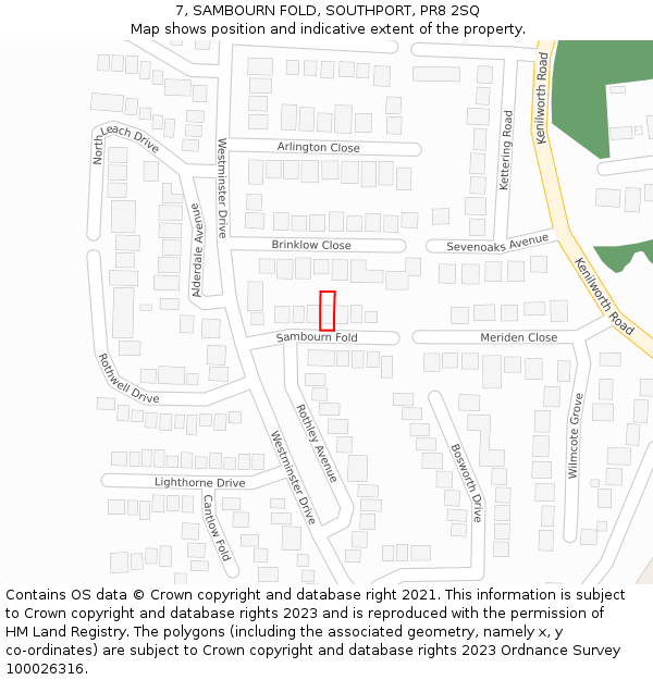 7, SAMBOURN FOLD, SOUTHPORT, PR8 2SQ: Location map and indicative extent of plot