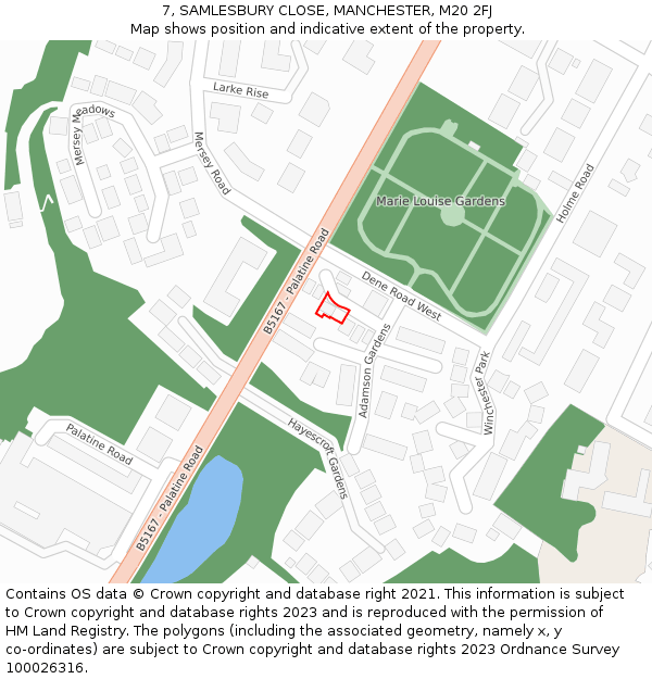 7, SAMLESBURY CLOSE, MANCHESTER, M20 2FJ: Location map and indicative extent of plot