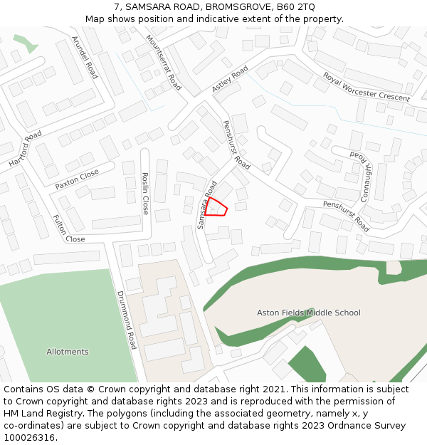 7, SAMSARA ROAD, BROMSGROVE, B60 2TQ: Location map and indicative extent of plot