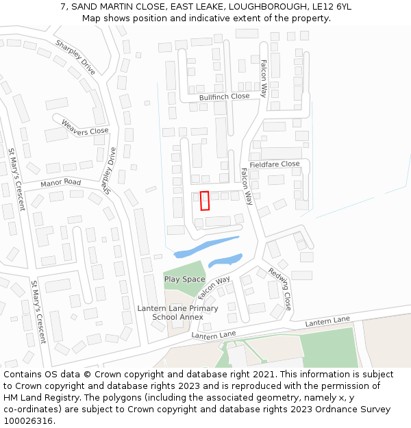 7, SAND MARTIN CLOSE, EAST LEAKE, LOUGHBOROUGH, LE12 6YL: Location map and indicative extent of plot