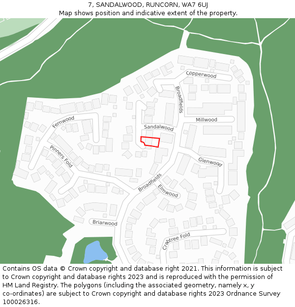 7, SANDALWOOD, RUNCORN, WA7 6UJ: Location map and indicative extent of plot