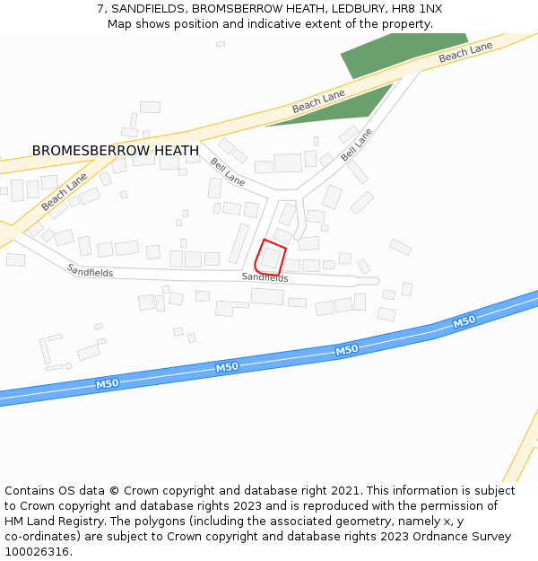 7, SANDFIELDS, BROMSBERROW HEATH, LEDBURY, HR8 1NX: Location map and indicative extent of plot