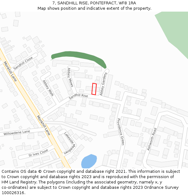 7, SANDHILL RISE, PONTEFRACT, WF8 1RA: Location map and indicative extent of plot