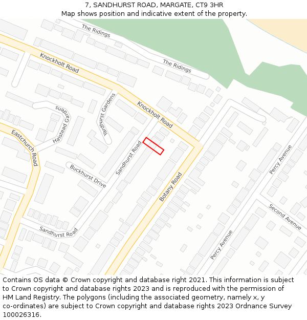 7, SANDHURST ROAD, MARGATE, CT9 3HR: Location map and indicative extent of plot