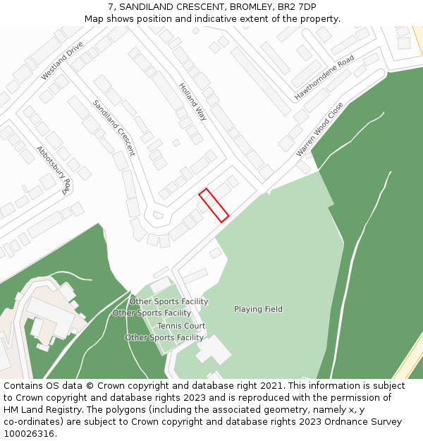 7, SANDILAND CRESCENT, BROMLEY, BR2 7DP: Location map and indicative extent of plot