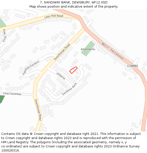 7, SANDIWAY BANK, DEWSBURY, WF12 0SD: Location map and indicative extent of plot