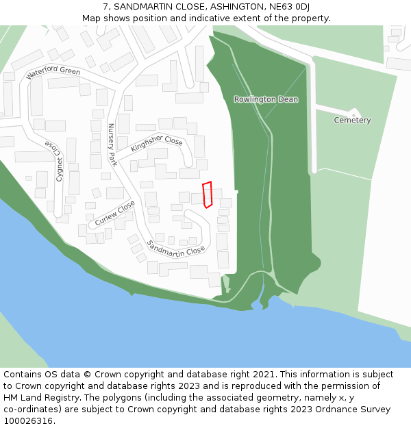 7, SANDMARTIN CLOSE, ASHINGTON, NE63 0DJ: Location map and indicative extent of plot