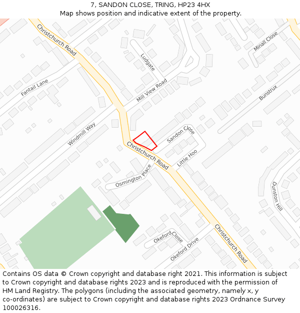 7, SANDON CLOSE, TRING, HP23 4HX: Location map and indicative extent of plot