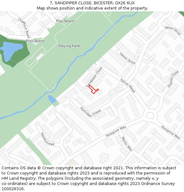 7, SANDPIPER CLOSE, BICESTER, OX26 6UX: Location map and indicative extent of plot