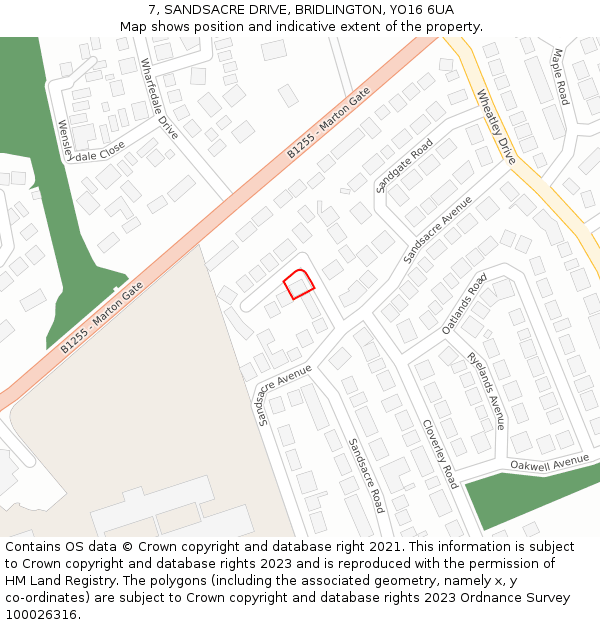 7, SANDSACRE DRIVE, BRIDLINGTON, YO16 6UA: Location map and indicative extent of plot