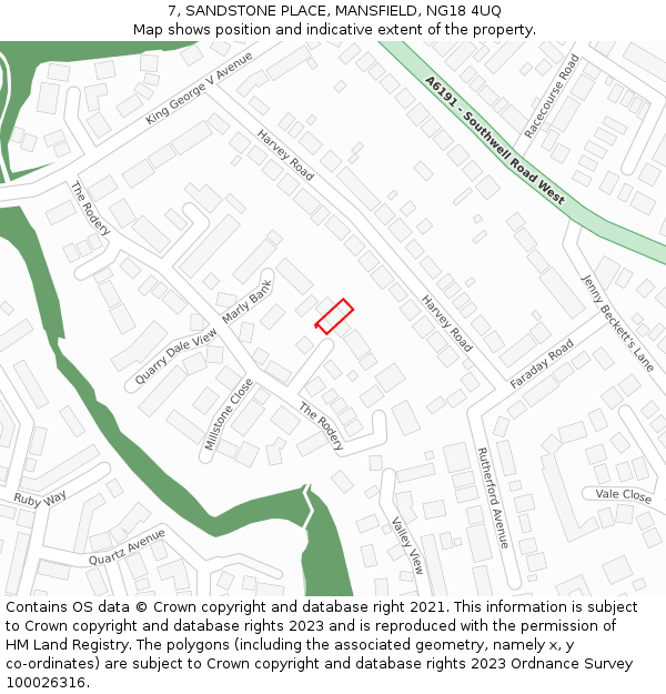 7, SANDSTONE PLACE, MANSFIELD, NG18 4UQ: Location map and indicative extent of plot