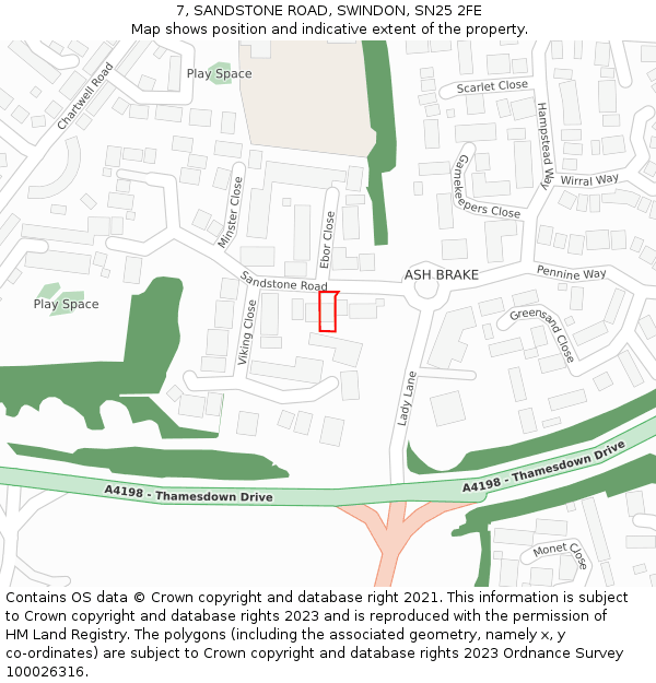 7, SANDSTONE ROAD, SWINDON, SN25 2FE: Location map and indicative extent of plot