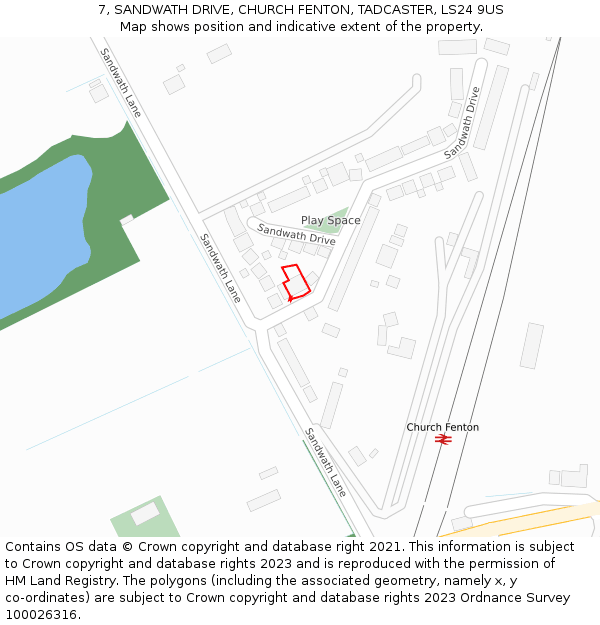 7, SANDWATH DRIVE, CHURCH FENTON, TADCASTER, LS24 9US: Location map and indicative extent of plot