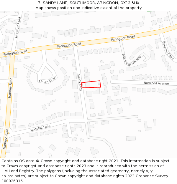 7, SANDY LANE, SOUTHMOOR, ABINGDON, OX13 5HX: Location map and indicative extent of plot