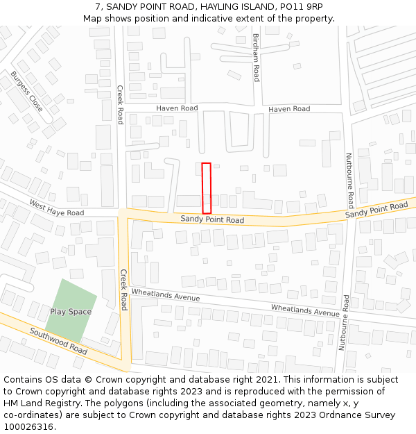 7, SANDY POINT ROAD, HAYLING ISLAND, PO11 9RP: Location map and indicative extent of plot