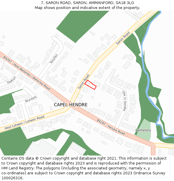 7, SARON ROAD, SARON, AMMANFORD, SA18 3LG: Location map and indicative extent of plot