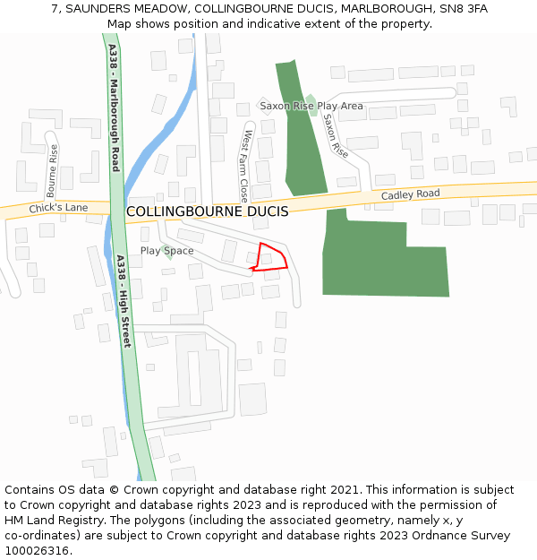 7, SAUNDERS MEADOW, COLLINGBOURNE DUCIS, MARLBOROUGH, SN8 3FA: Location map and indicative extent of plot