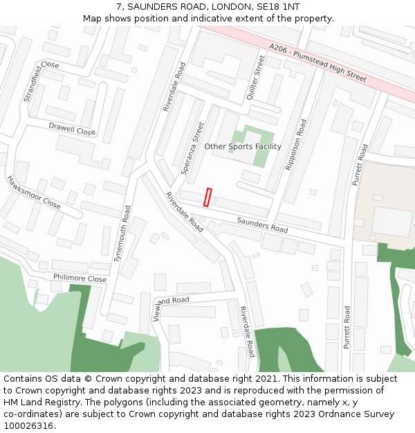 7, SAUNDERS ROAD, LONDON, SE18 1NT: Location map and indicative extent of plot