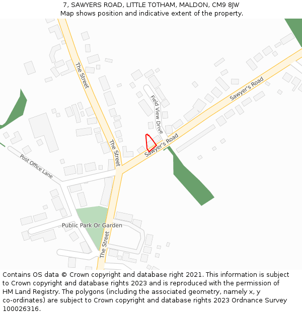7, SAWYERS ROAD, LITTLE TOTHAM, MALDON, CM9 8JW: Location map and indicative extent of plot