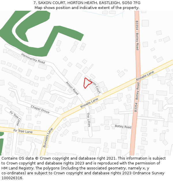 7, SAXON COURT, HORTON HEATH, EASTLEIGH, SO50 7FG: Location map and indicative extent of plot