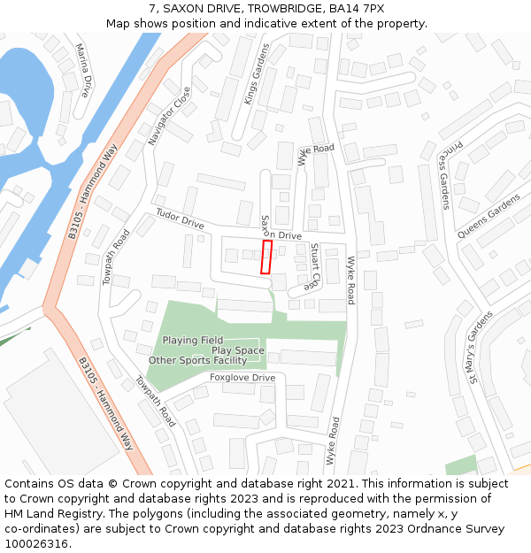 7, SAXON DRIVE, TROWBRIDGE, BA14 7PX: Location map and indicative extent of plot