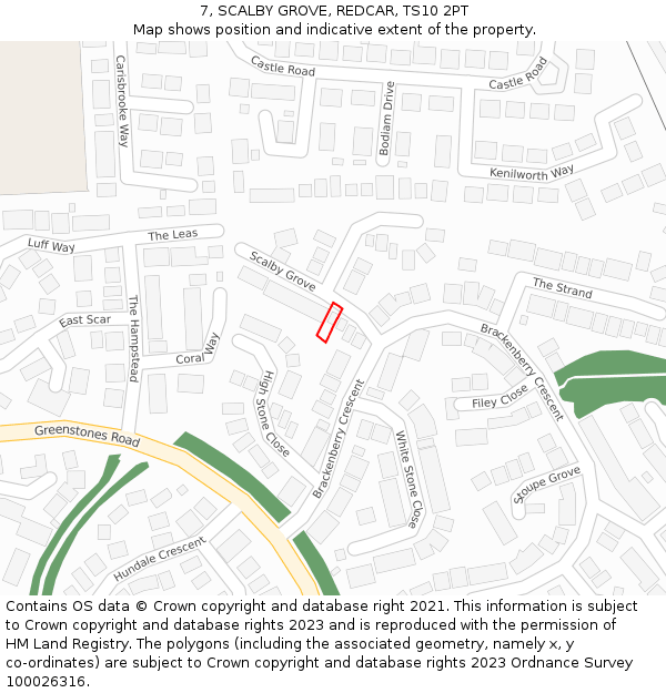 7, SCALBY GROVE, REDCAR, TS10 2PT: Location map and indicative extent of plot